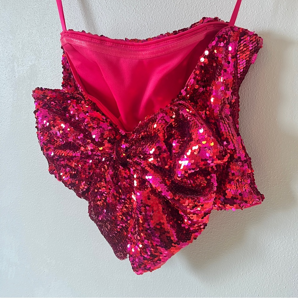 Hutch Hot Pink Delphine Sequin Bow Strapless Top w/ Sweetheart Neckline & Boning - Picture 10 of 16